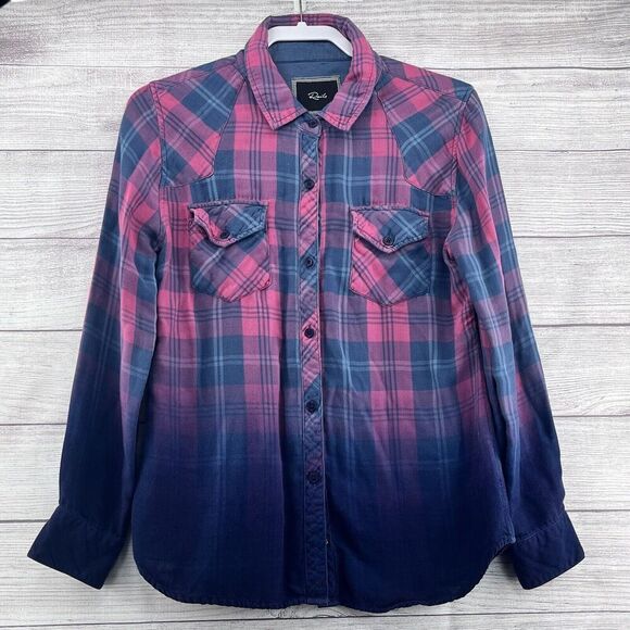 Rails Plaid Button Down Shirt Size XS Blue Pink Double Gaze Shirt‎ Long Sleeve - Picture 1 of 9